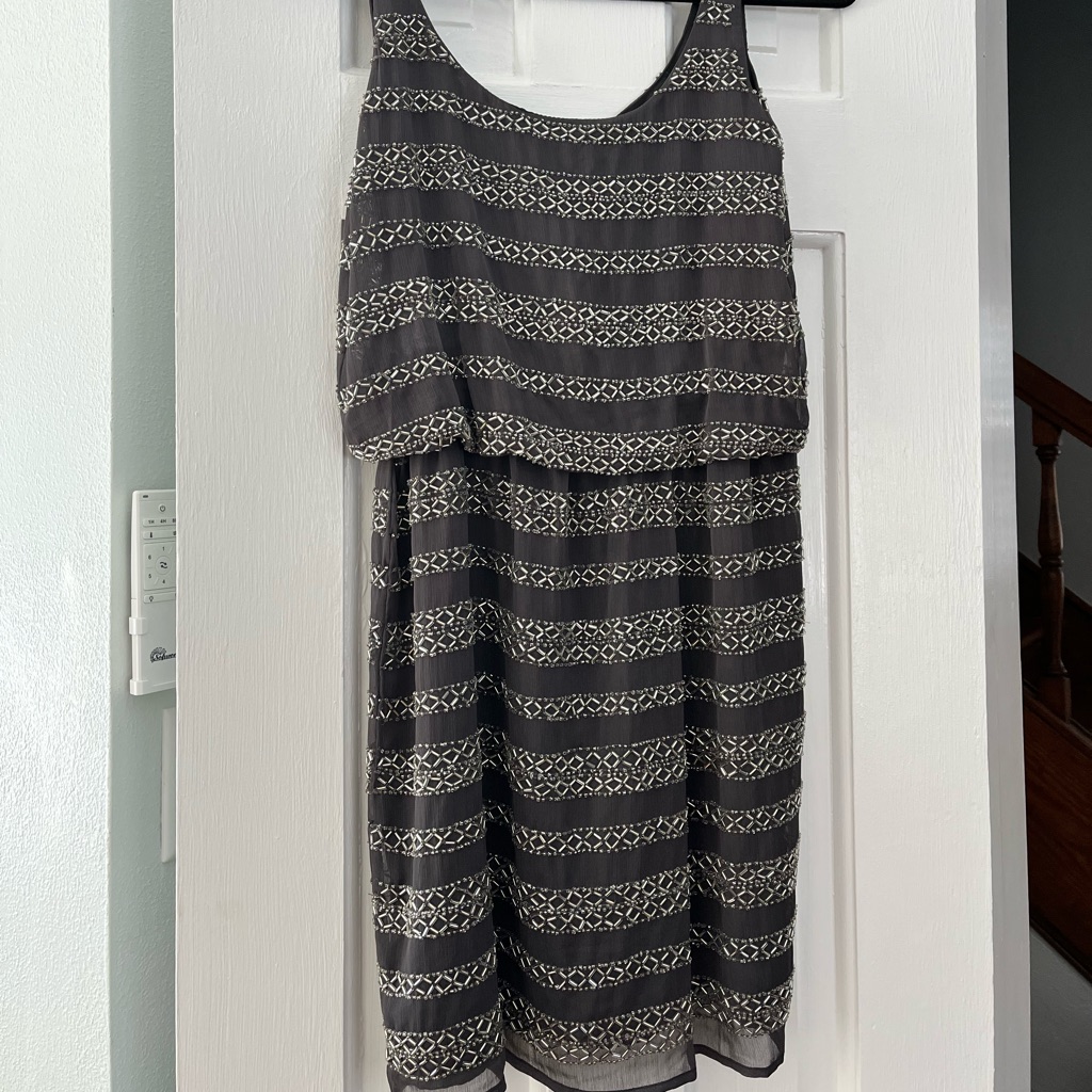 Nye Style Metallic Silver Beaded Formal Dress